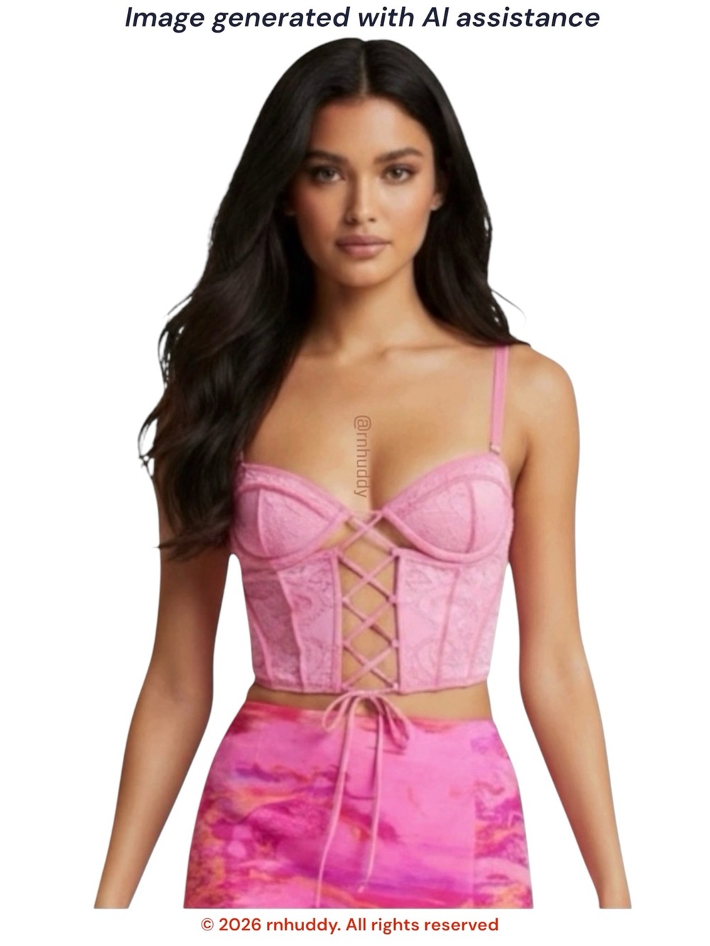 UO Out From Under M pink Amour lace up corset top